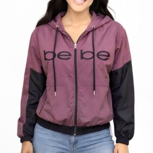 bebe Sport Windbreaker Full Zip Antique Rose Color Hood Activewear Y2K Small